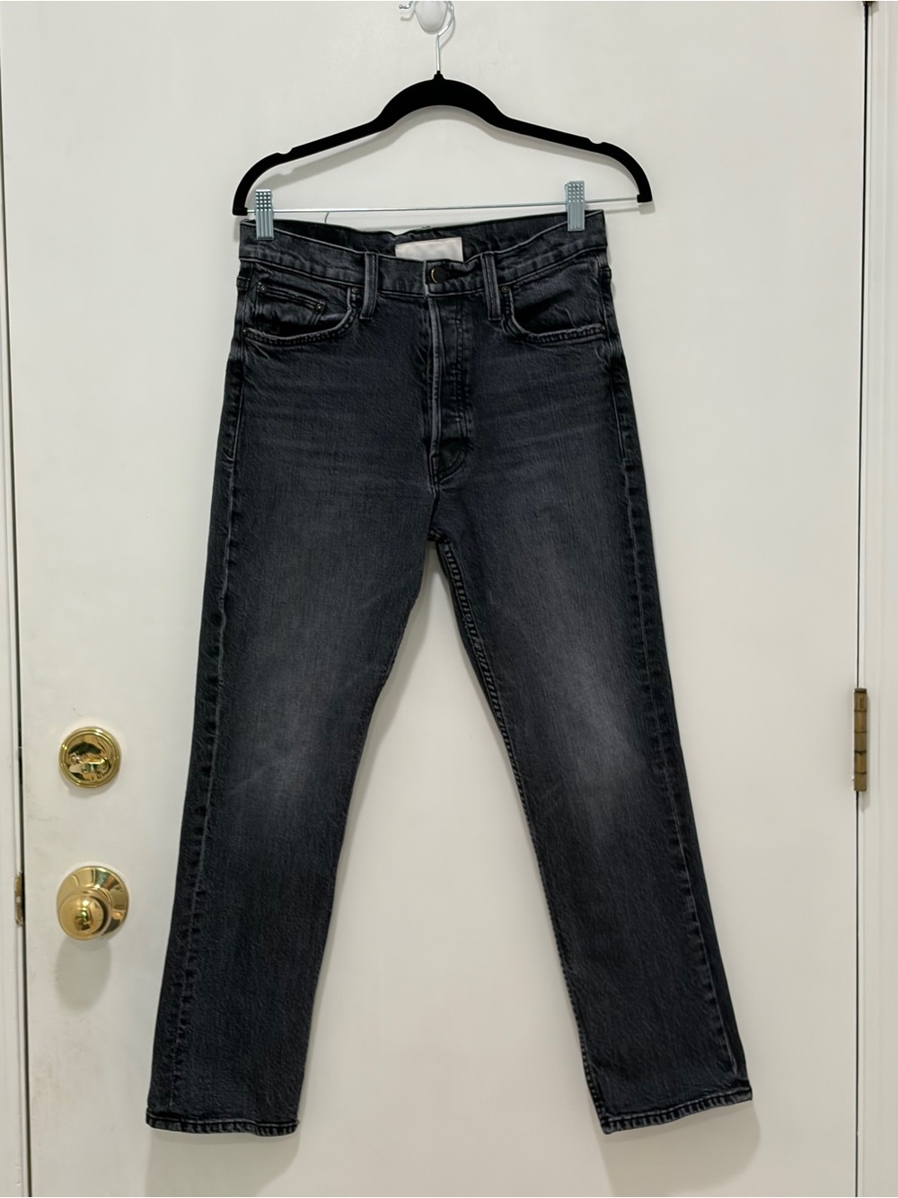 MOTHER Black Washed Straight Jeans